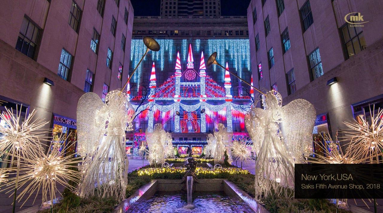 Световое шоу на фасаде Saks Fifth Avenue, Нью-Йорк